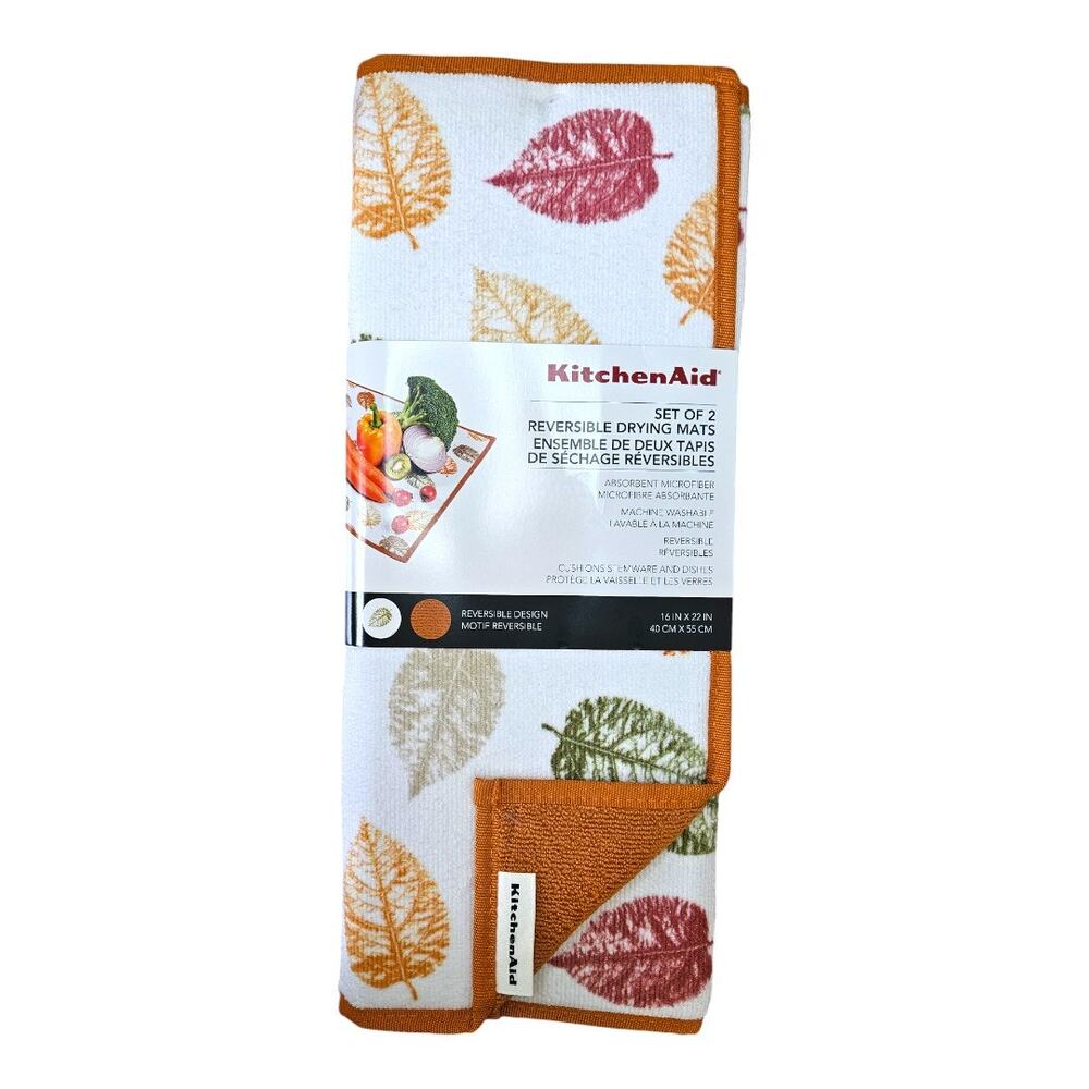 NEW KitchenAid Fall Leaves Reversible Drying Mats 16" x 22" (Set of 2)